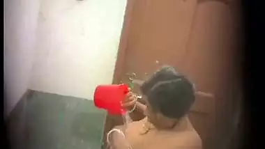 Huge boobs mom pouring water on breasts caught by son