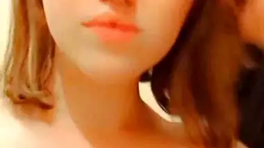 Brown hair girl cute boobs showing selfie MMS