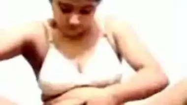 Horny wife fingering live on a video call with ex-lover