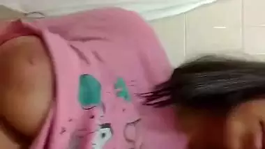 Big boobs cute girl in glasses showing topless body