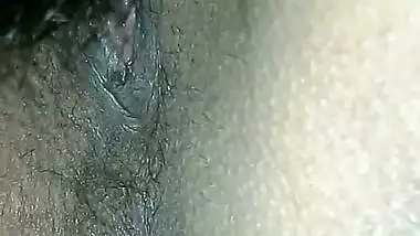 Man licks his wife’s shaved pussy like a dog