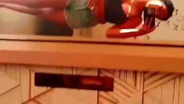 Chubby girl wears bra and new dresses before nude